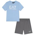 Boys Blue & Grey Logo Shorts Set, 2, hi-res