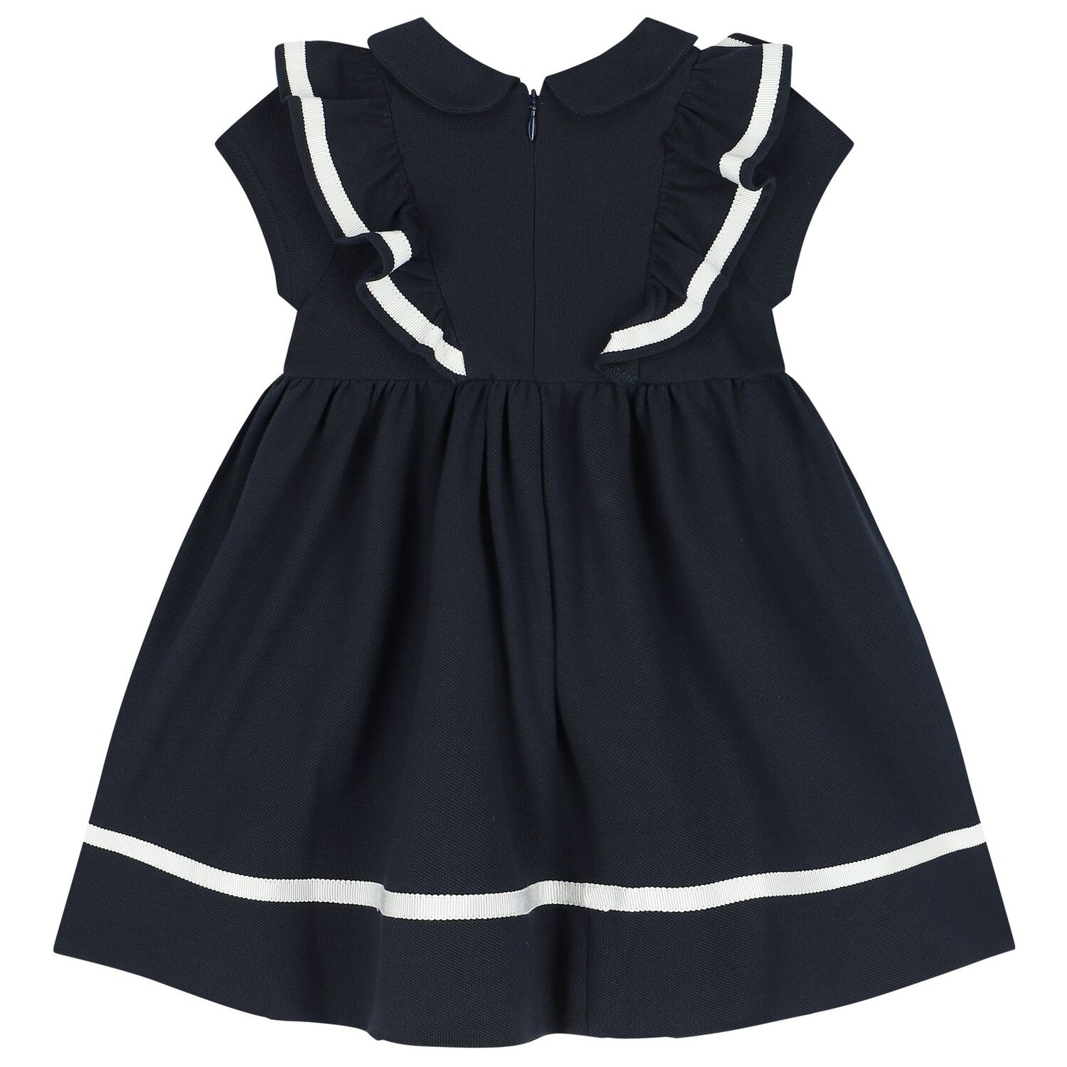 Younger Girls Navy Blue Ruffle Dress, 2, hi-res image number null