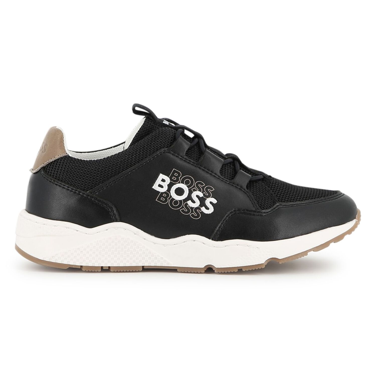 Boys Black Logo Trainers, 1, hi-res