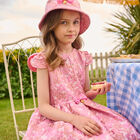 Girls Pink Floral Jacquard Dress, 1, hi-res
