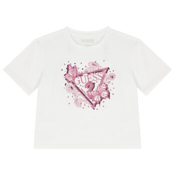 Girls White Logo Sequin T-Shirt