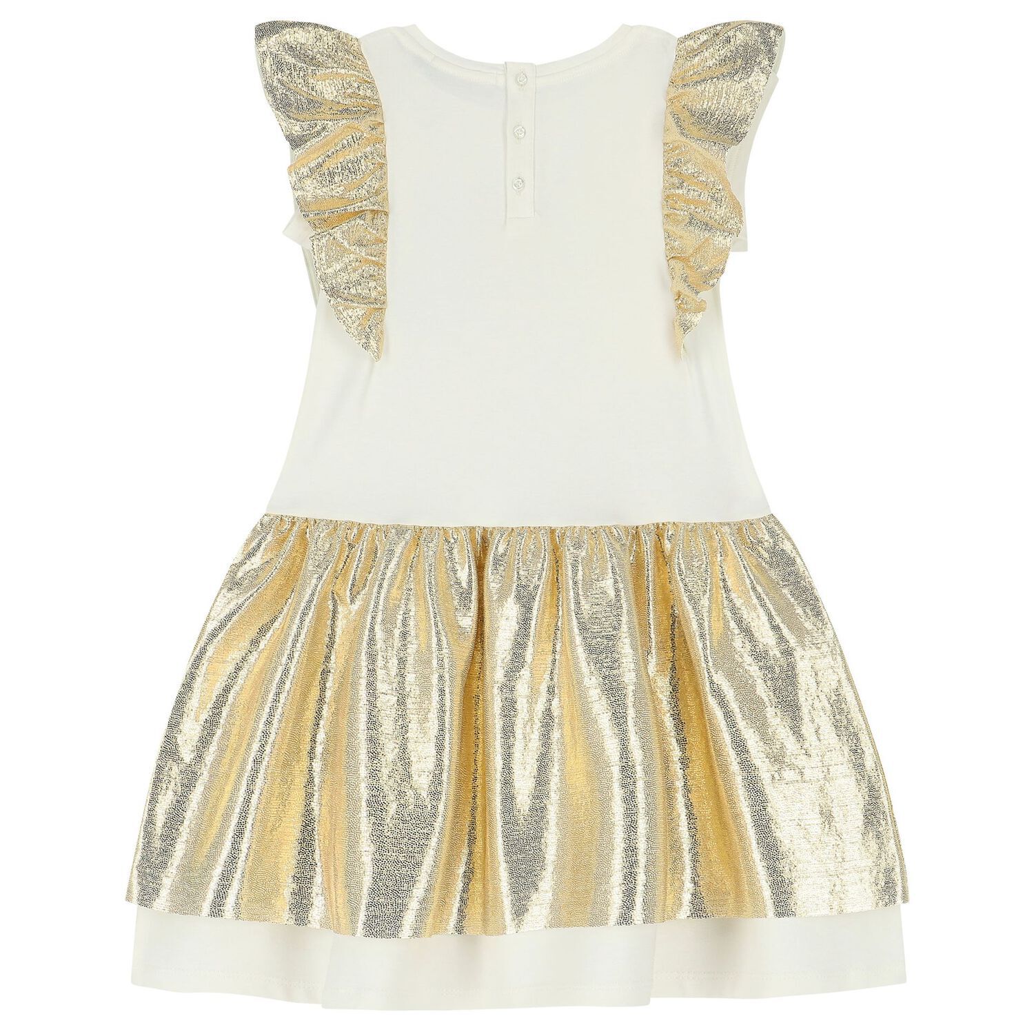 Girls Ivory & Gold Logo Dress, 1, hi-res