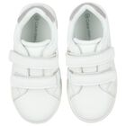 Girls White & Silver Logo Trainers, 1, hi-res