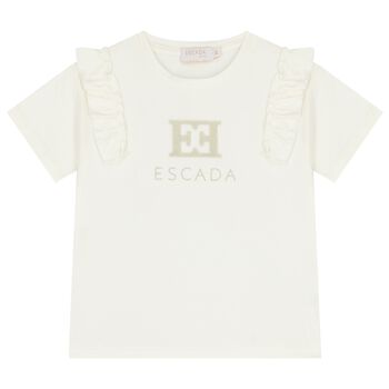 Girls Ivory Logo Ruffled T-Shirt