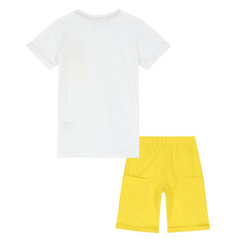 Boys White & Yellow Lizard Shorts Set