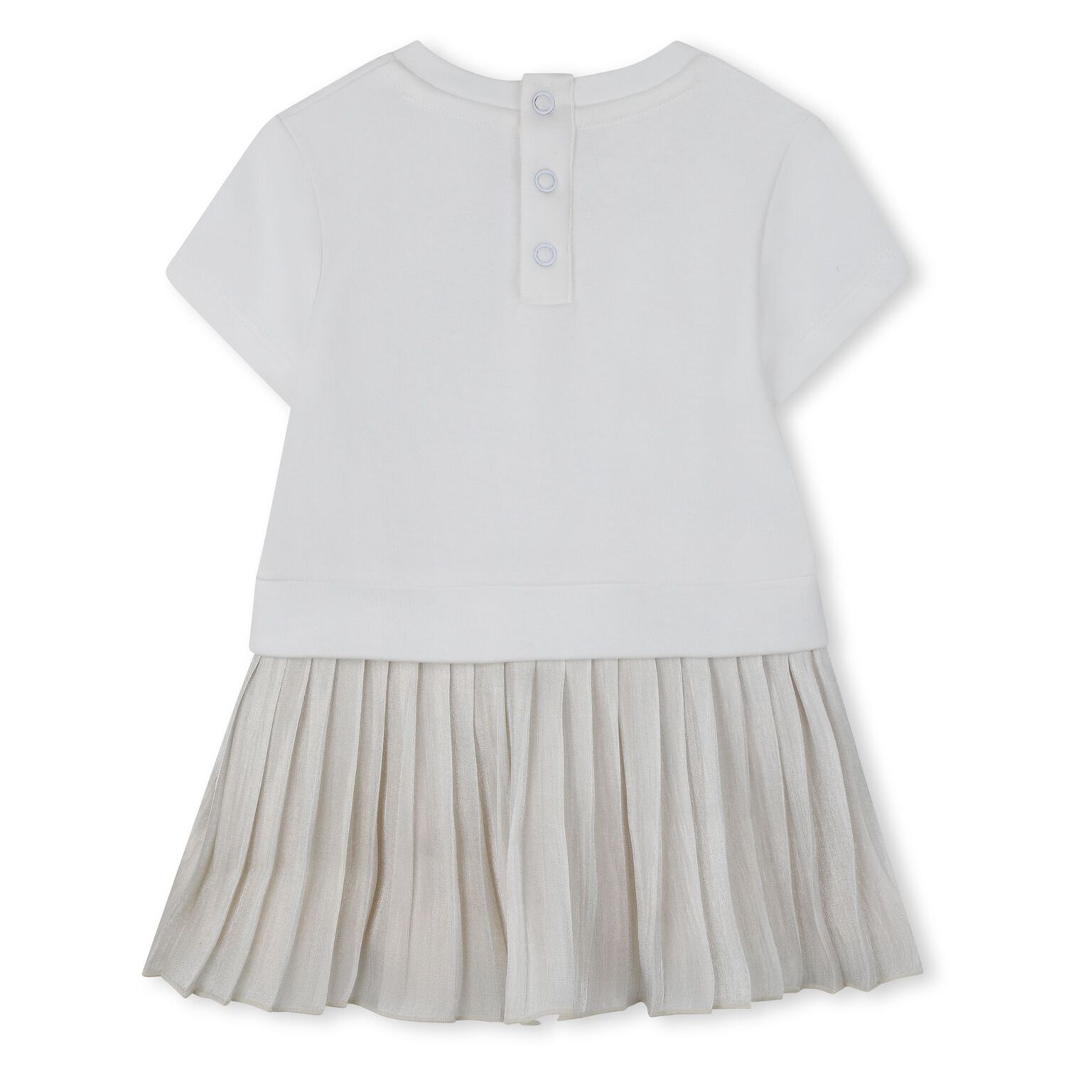Younger Girls White & Ivory Logo Dress, 1, hi-res