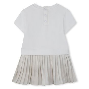 Younger Girls White & Ivory Logo Dress