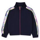 Girls Navy Blue Sequin Zip Up Top, 1, hi-res