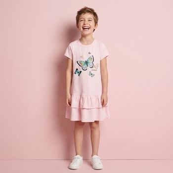 Girls Pink Butterflies Logo Dress