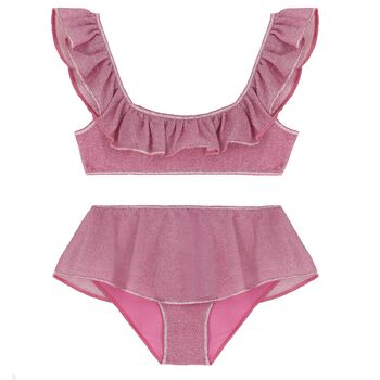 Girls Pink Lumiere Ruffle Bikini