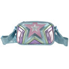 Girls Blue Metallic Faux Leather Bag, 1, hi-res