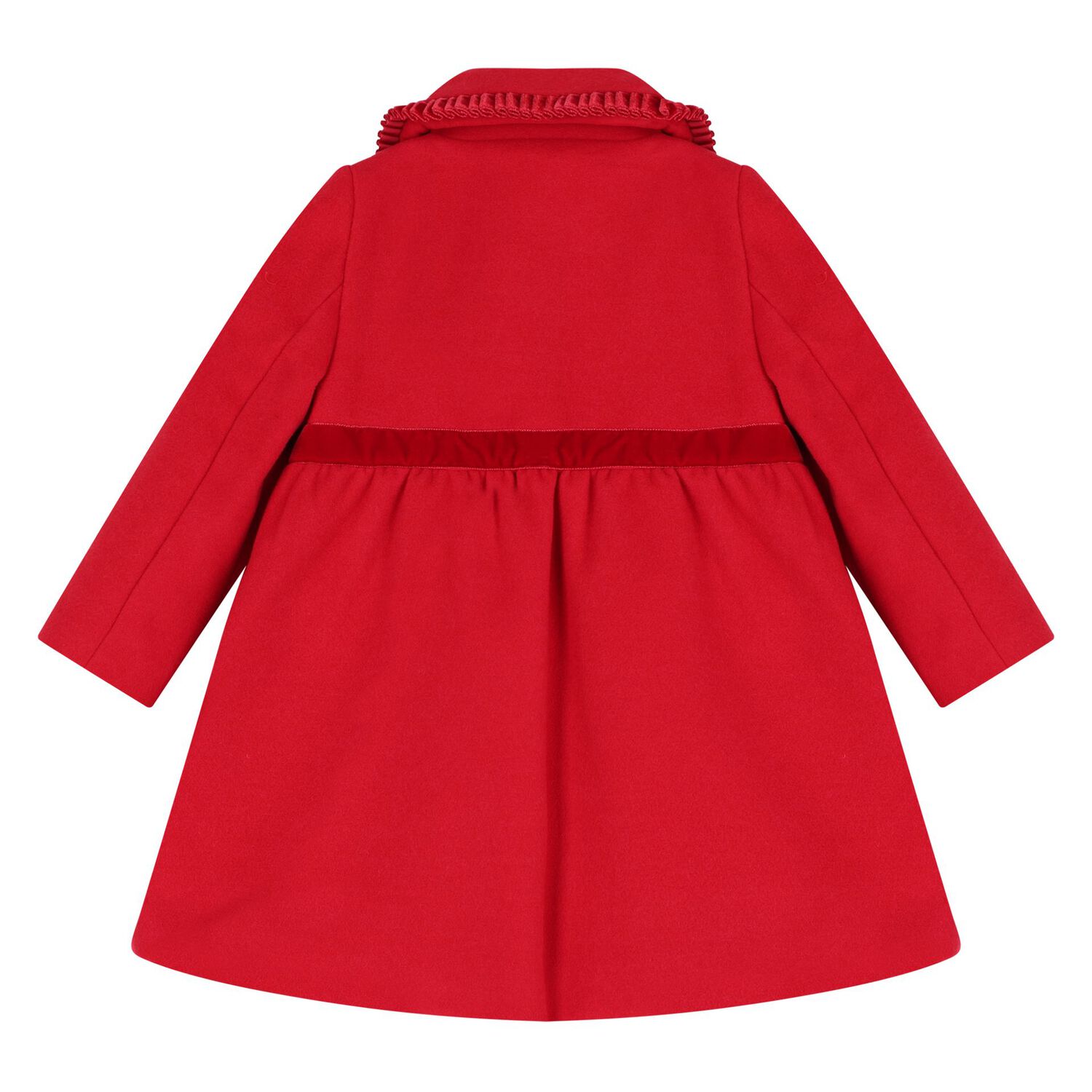 Younger Girls Red Bow Ruffle Coat , 1, hi-res