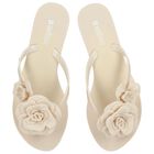 Girls Beige Logo Flower Flip Flops, 1, hi-res