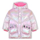 Girls Pink Logo Iridescent Puffer Jacket, 1, hi-res