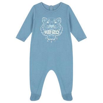 Baby Boys Blue Tiger Logo Babygrow