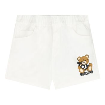 Younger Boys White Teddy Bear Logo Shorts