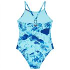 Girls Blue Coral Reef Logo Swimsuit, 1, hi-res