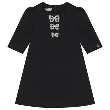 Girls Black Embellished Crepe Dress