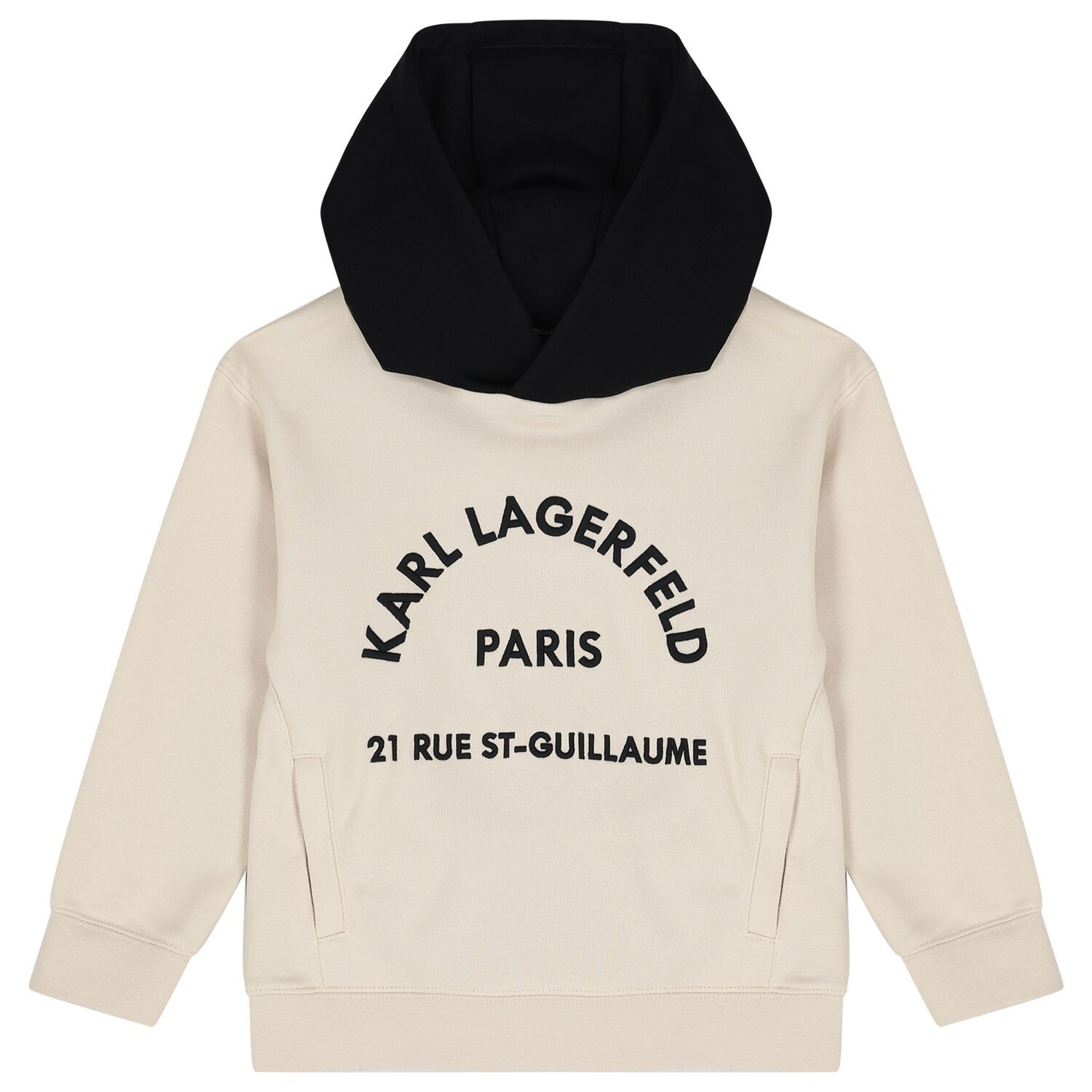 Boys Beige & Black Logo Hooded Top, 1, hi-res