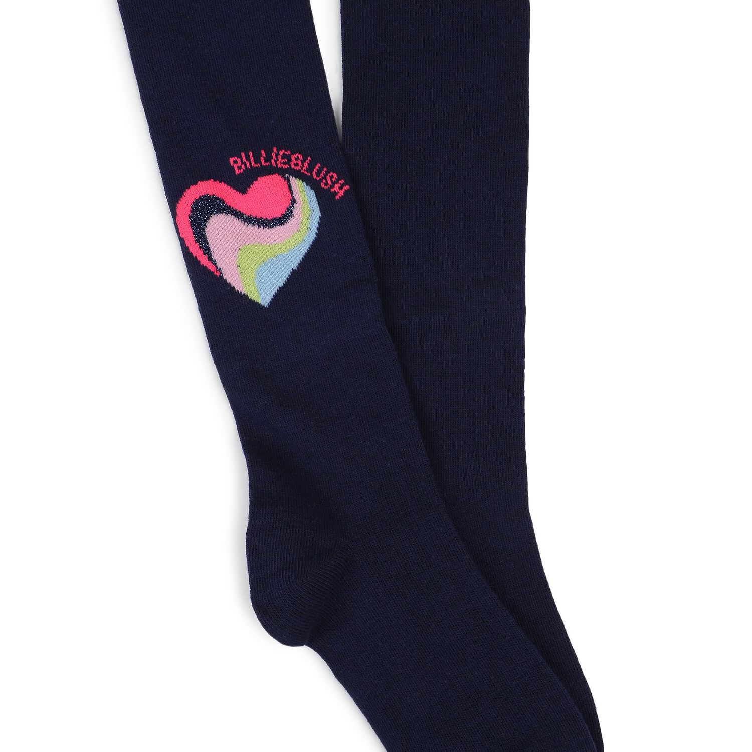 Girls Navy Blue Heart Tights, 2, hi-res