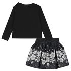 Girls Black Embellished Floral Skirt Set, 2, hi-res