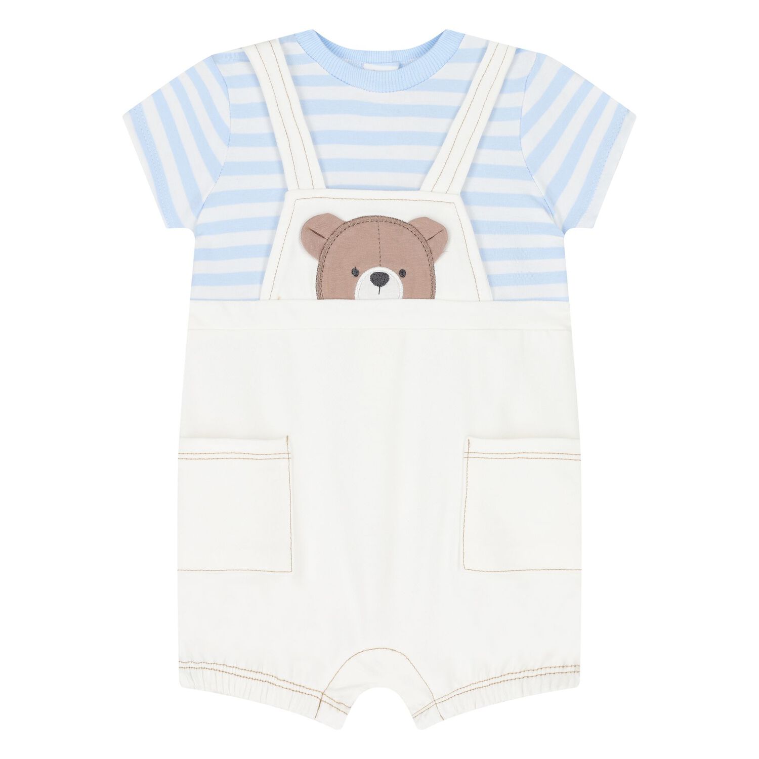 طقم بنطال وقبعة باللونين الأبيض والأزرق للأولاد الصغار, 3, hi-res