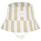 Baby Boys Beige & White Striped Logo Reversible Hat, 2, hi-res