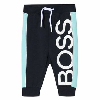 Younger Boys White & Blue Logo Joggers
