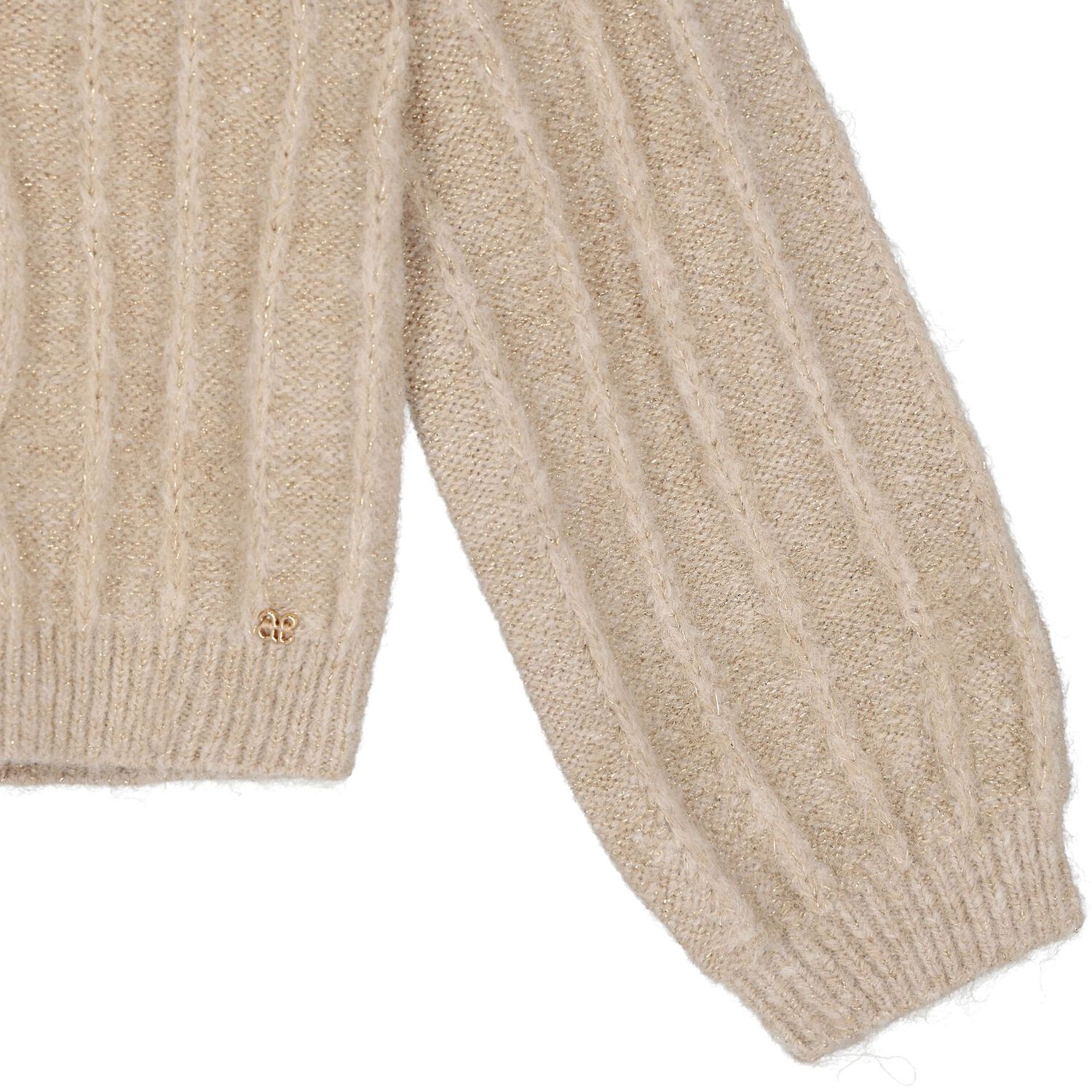 Girls Beige Cable Knit Jumper, 1, hi-res