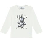 توب بأكمام بالشعار باللون الأبيض للأولاد, 1, hi-res