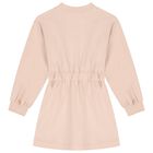 فستان باكمام طويلة بالشعار باللون الوردي للبنات , 1, hi-res