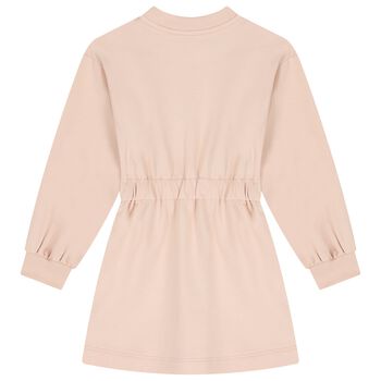 فستان باكمام طويلة بالشعار باللون الوردي للبنات 