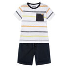 Boys White & Navy Striped Shorts Set, 2, hi-res