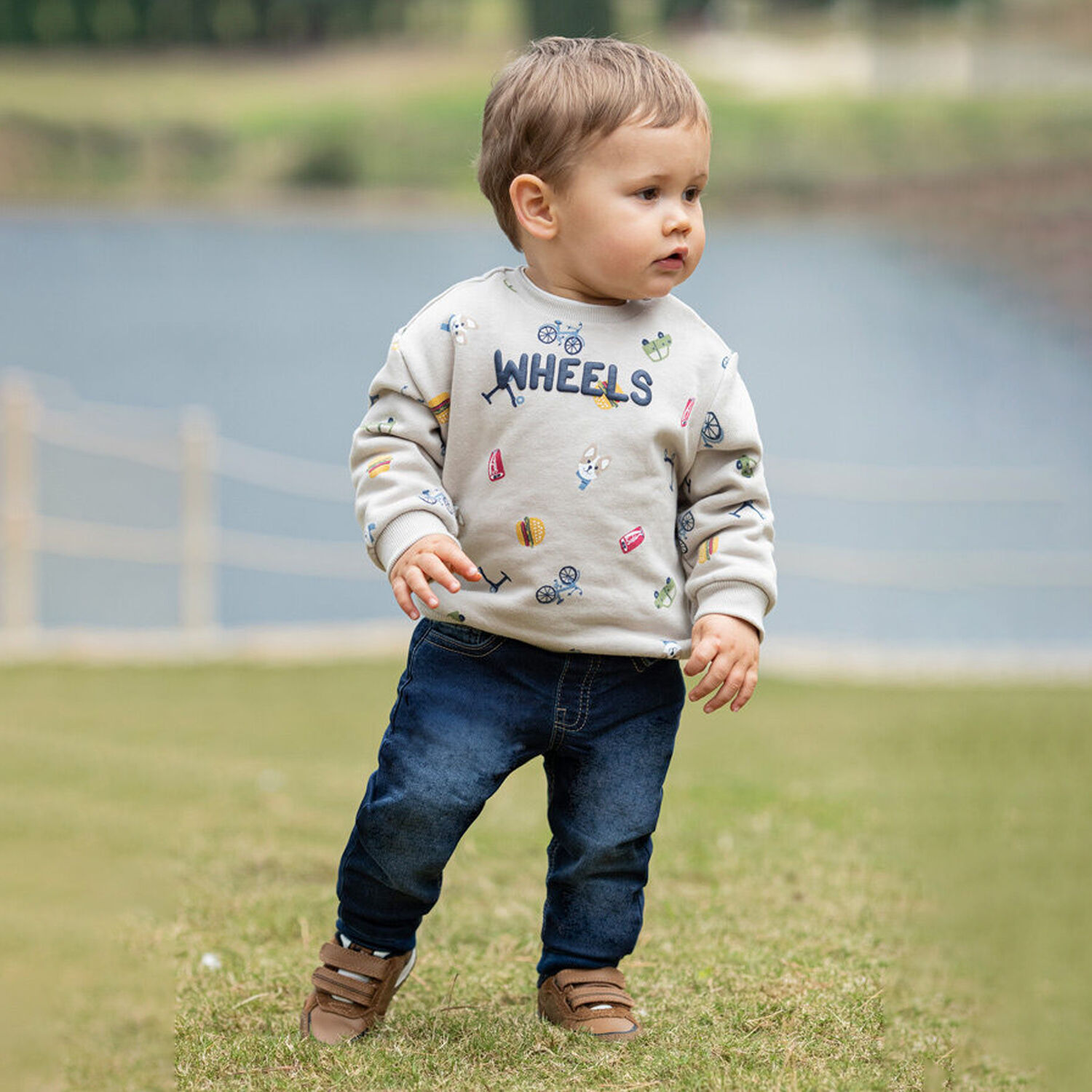Younger Boys Navy Blue Denim Joggers, 1, hi-res image number null