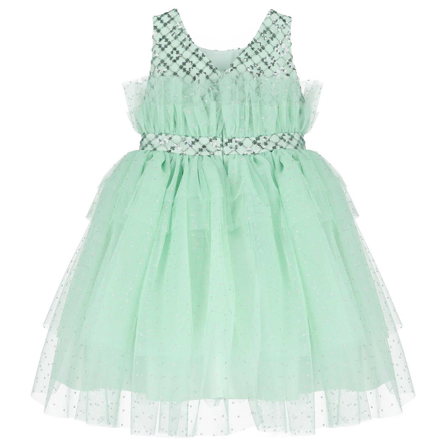 Girls Green Embellished Haute Couture Dress, 1, hi-res