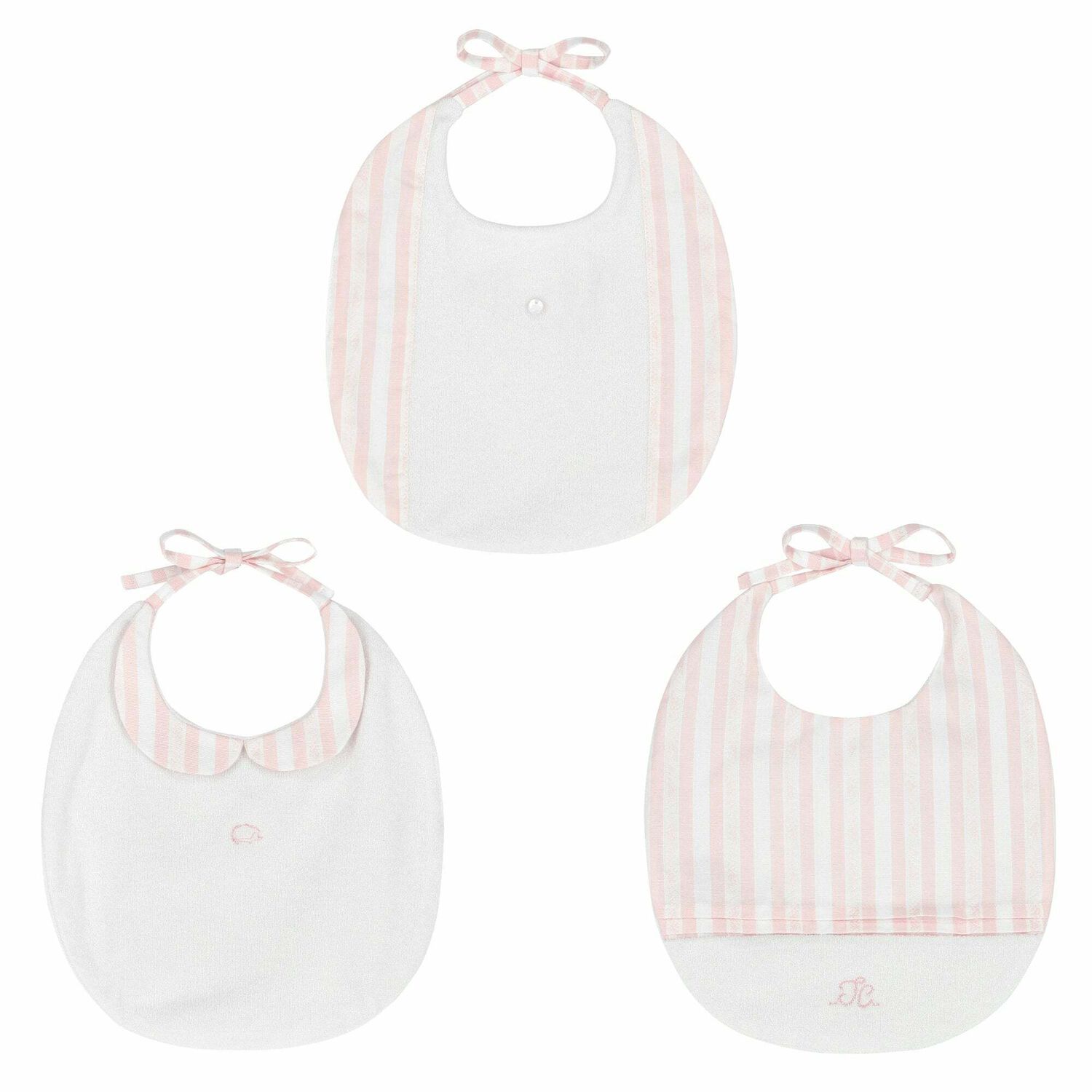 Baby Girls White & Pink Bib Set, 1, hi-res