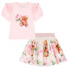Girls Pink Teddy Bear Skirt Set, 1, hi-res