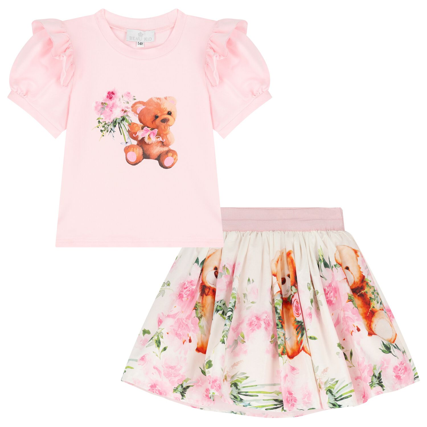 Girls Pink Teddy Bear Skirt Set, 1, hi-res image number null