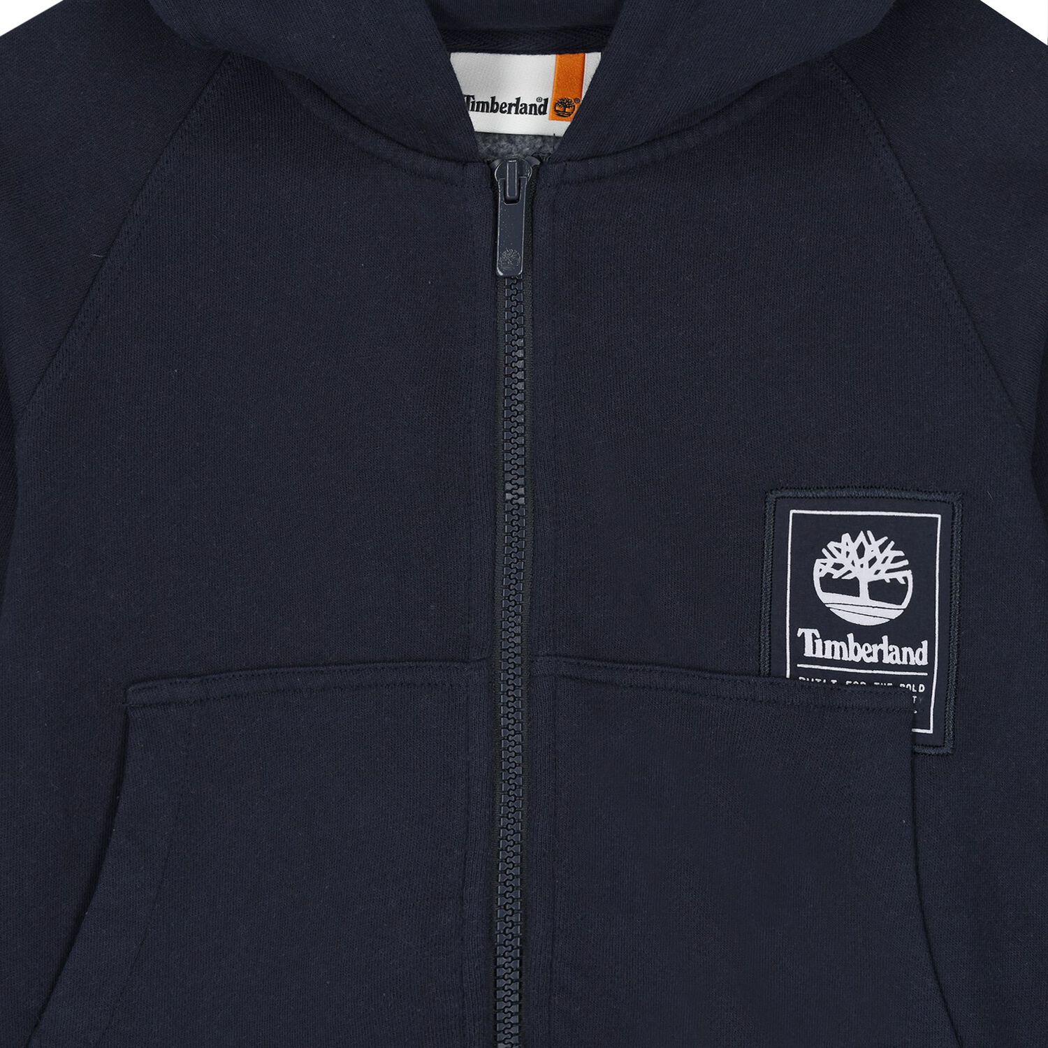 Boys Navy Blue Logo Hooded Zip Up Top, 1, hi-res image number null