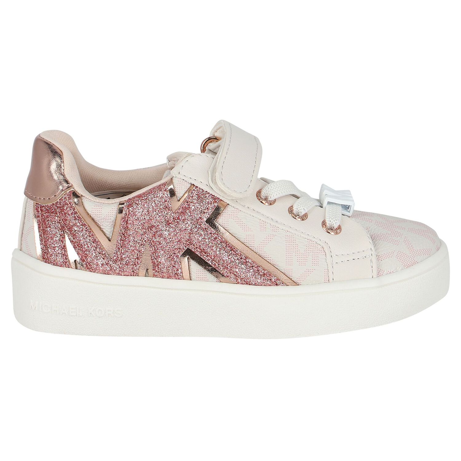 Girls Ivory & Pink Logo Trainers, 1, hi-res