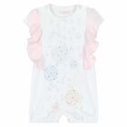 Baby Girls White Printed Romper, 1, hi-res