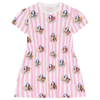 Girls White & Pink Striped Dress