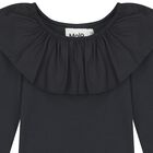 Girls Black Ruffle Long Sleeve Top, 2, hi-res