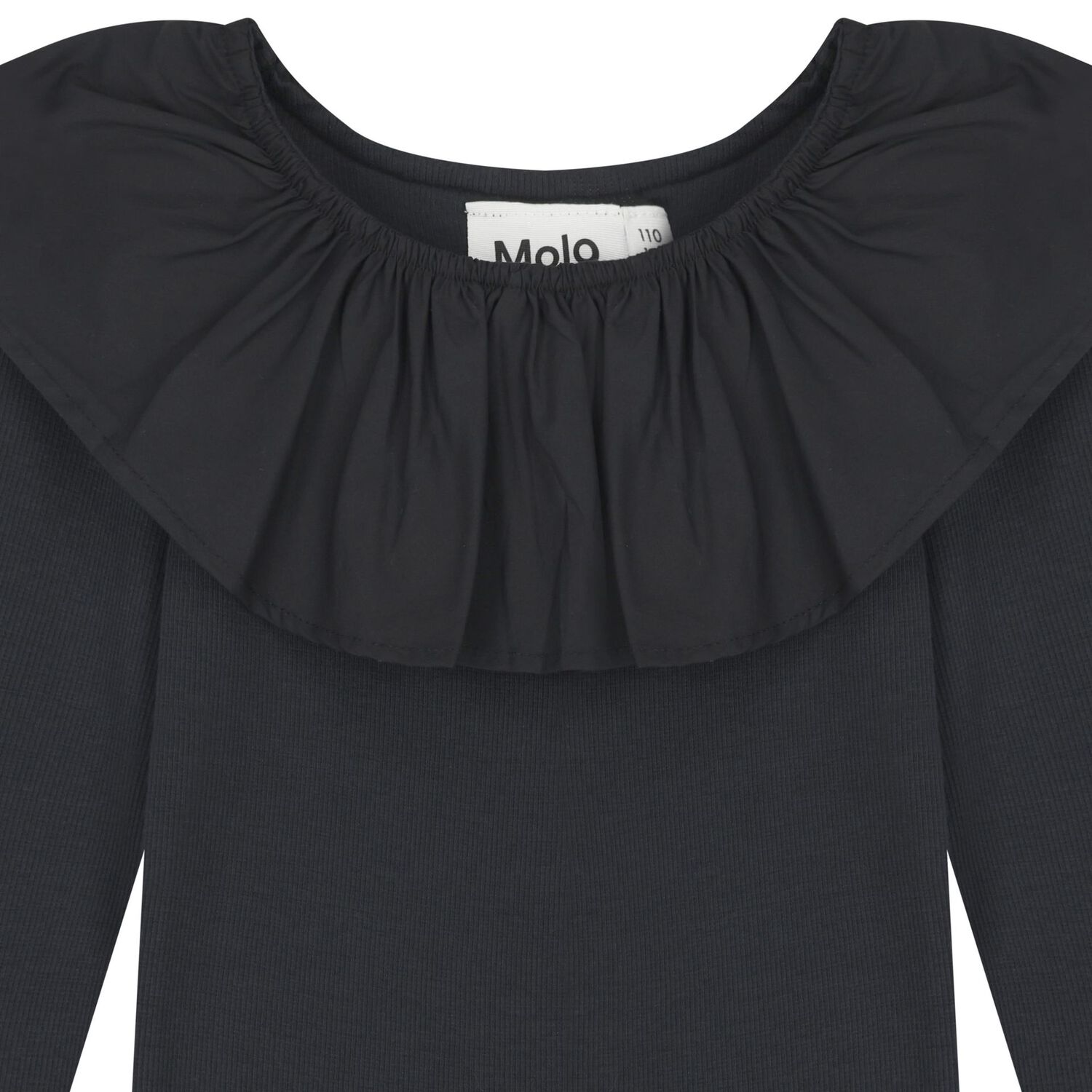 Girls Black Ruffle Long Sleeve Top, 2, hi-res