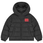 جاكيت منفوخ بالشعار باللون الأسود للأولاد, 1, hi-res