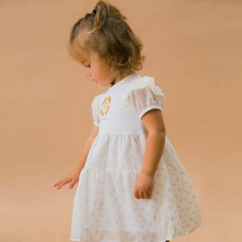 Younger Girls White & Gold Chiffon Dress