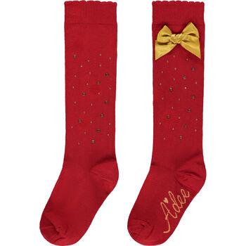 Girls Red & Gold Bow Socks