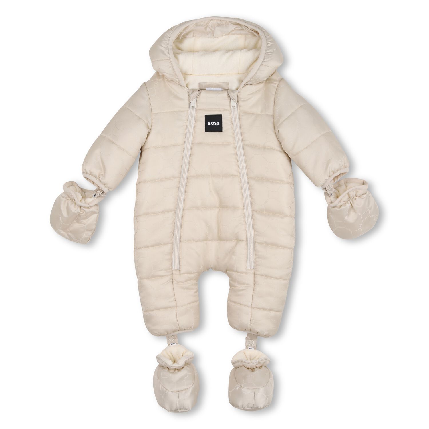 Baby Boys Beige Padded Snowsuit, 1, hi-res