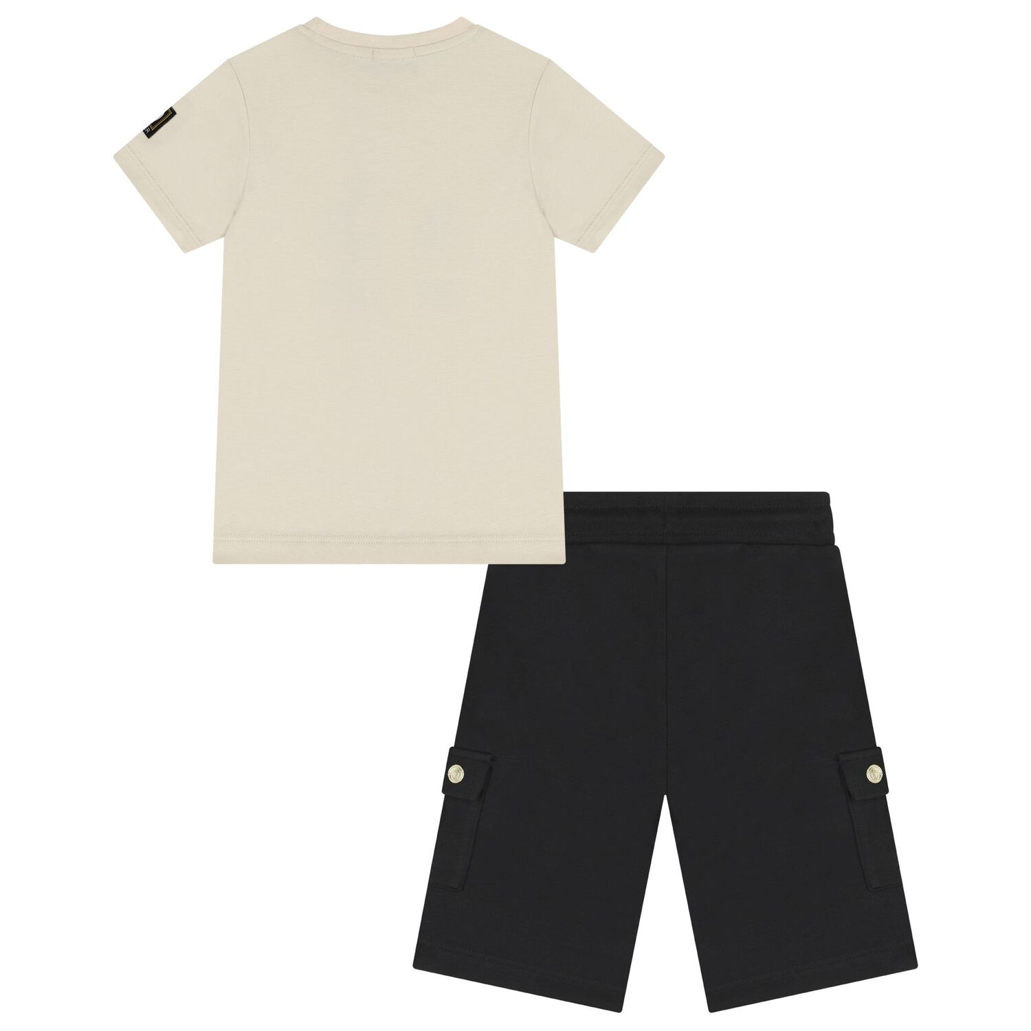 Boys Beige & Black Logo Shorts Set, 1, hi-res