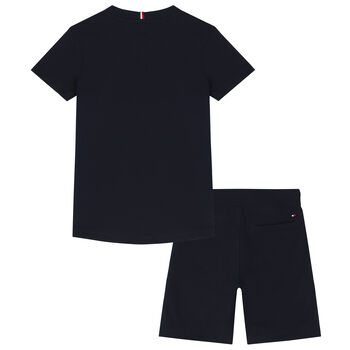 Boys Navy Blue & White Logo Shorts Set